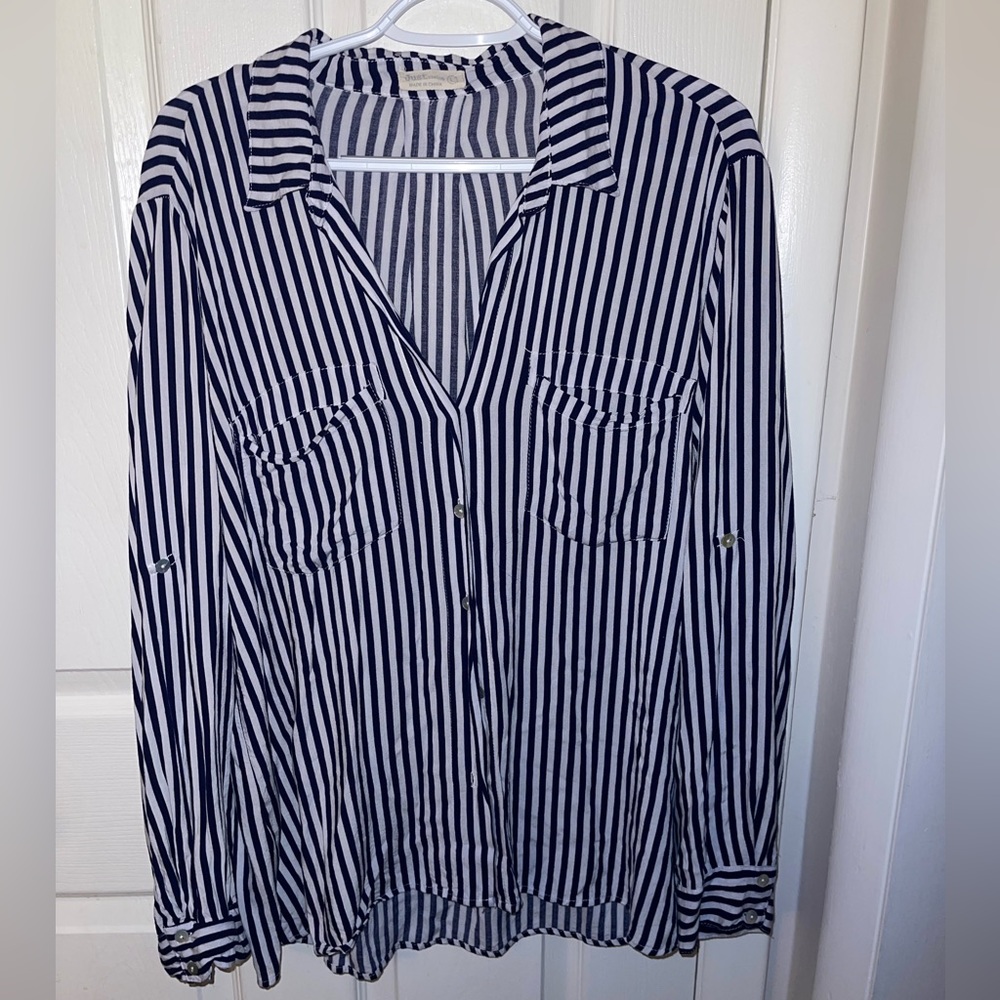 Striped Navy Blue Lightweight Button-Up